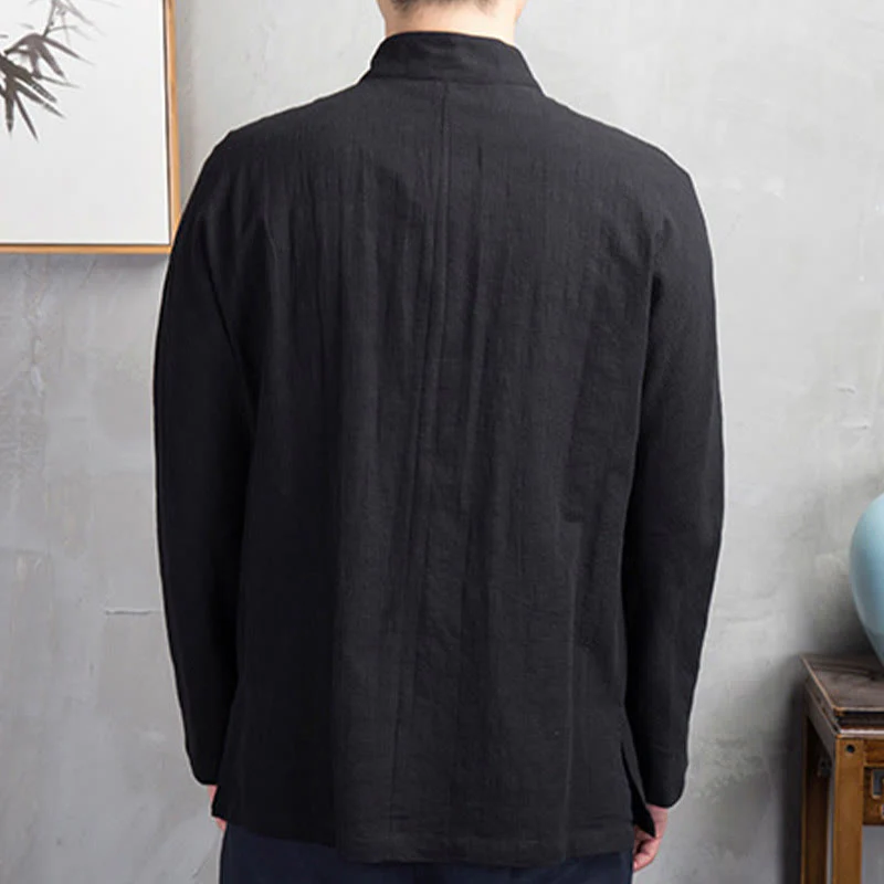 Camicia da uomo casual con bottoni a rana, tinta unita, motivo Buddha Stones - Image 26