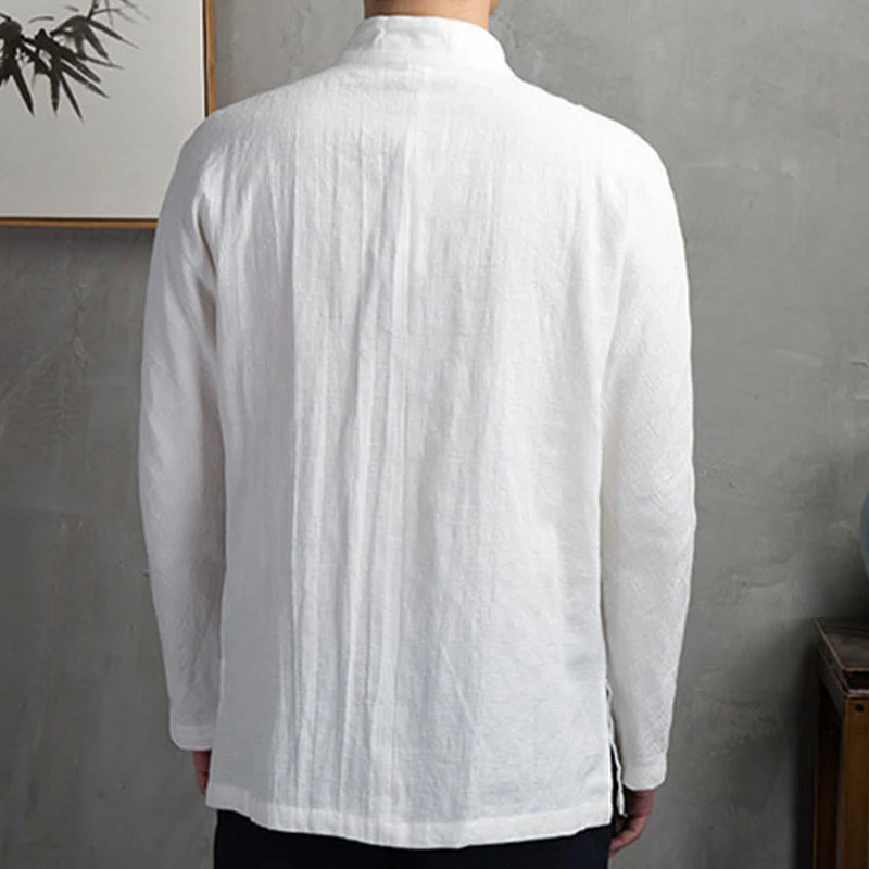Camicia da uomo casual con bottoni a rana, tinta unita, motivo Buddha Stones - Image 8