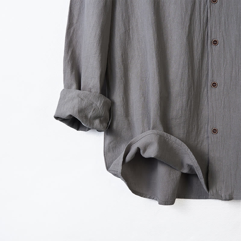 Camicia da uomo in cotone con cappuccio, coulisse, bottoni e maniche lunghe, tinta unita , Buddha Stones - Image 13