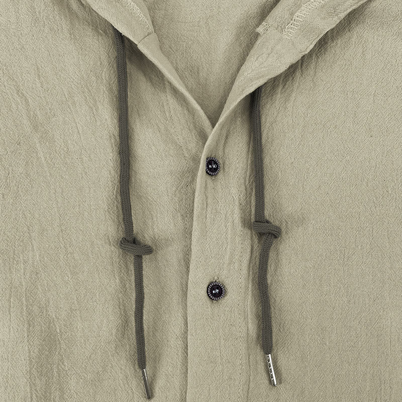 Camicia da uomo in cotone con cappuccio, coulisse, bottoni e maniche lunghe, tinta unita , Buddha Stones - Image 17
