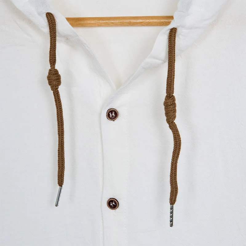 Camicia da uomo in cotone con cappuccio, coulisse, bottoni e maniche lunghe, tinta unita , Buddha Stones - Image 7