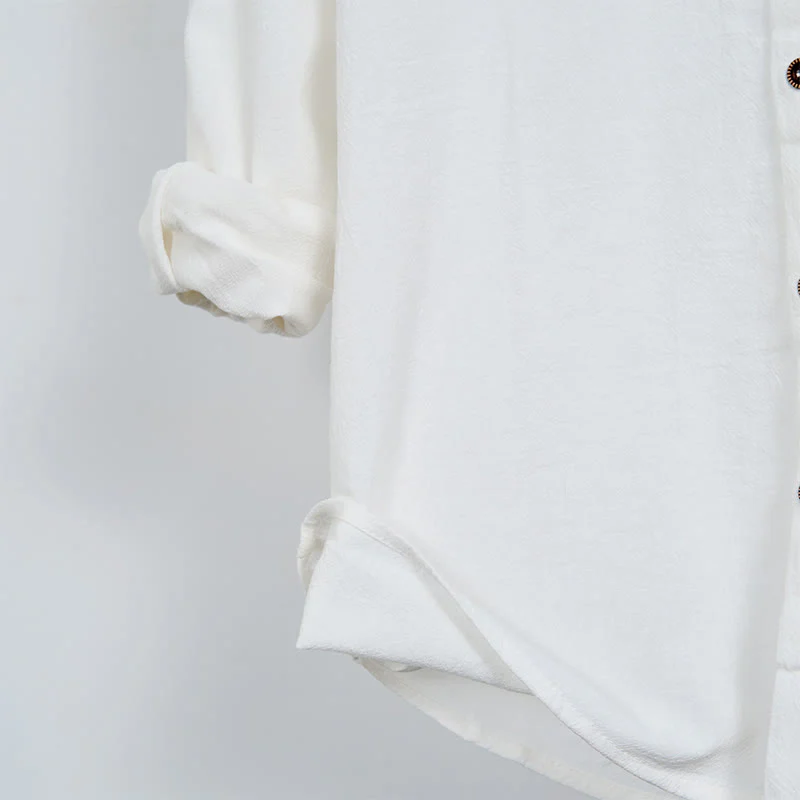 Camicia da uomo in cotone con cappuccio, coulisse, bottoni e maniche lunghe, tinta unita , Buddha Stones - Image 9