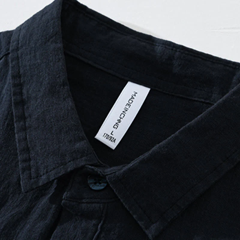 Camicia da uomo in lino con mezza manica e bottoni, tinta unita, Buddha Stones - Image 12