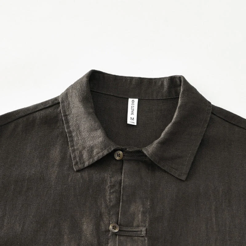 Camicia da uomo in lino con tasche e bottoni, a maniche corte , Buddha Stones - Image 24