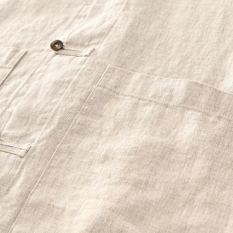 Camicia da uomo in lino con tasche e bottoni, a maniche corte , Buddha Stones - Image 6