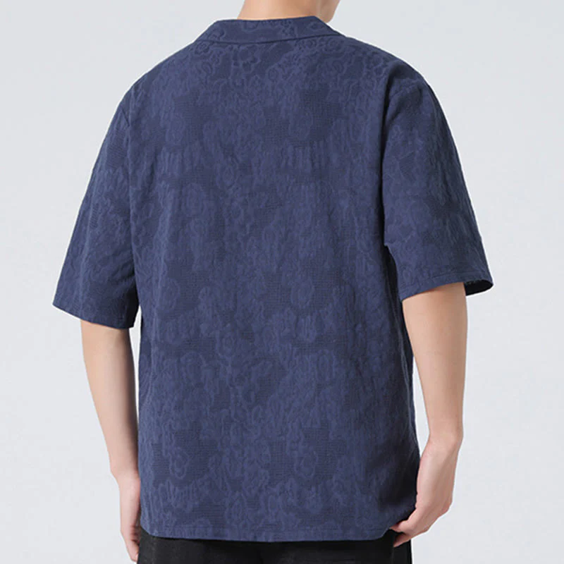 Camicia da uomo in lino e cotone a maniche corte, con colletto alto, in jacquard anticato, con bottoni a rana, etnica, con Buddha Stones , abbigliamento Tai Chi - Image 10