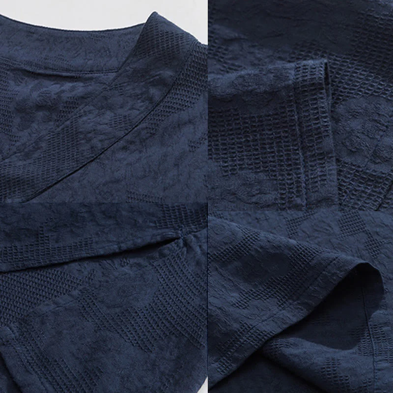Camicia da uomo in lino e cotone a maniche corte, con colletto alto, in jacquard anticato, con bottoni a rana, etnica, con Buddha Stones , abbigliamento Tai Chi - Image 12