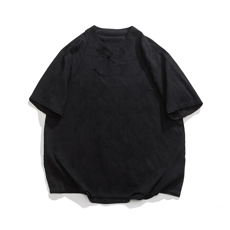 Camicia da uomo in lino e cotone a maniche corte, con colletto alto, in jacquard anticato, con bottoni a rana, etnica, con Buddha Stones , abbigliamento Tai Chi - Image 13