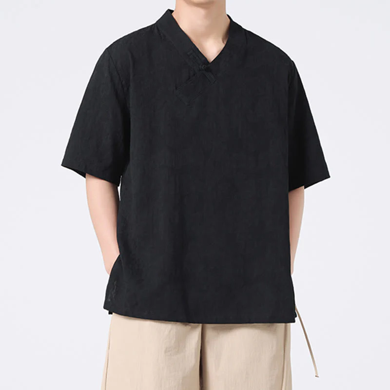 Camicia da uomo in lino e cotone a maniche corte, con colletto alto, in jacquard anticato, con bottoni a rana, etnica, con Buddha Stones , abbigliamento Tai Chi - Image 18