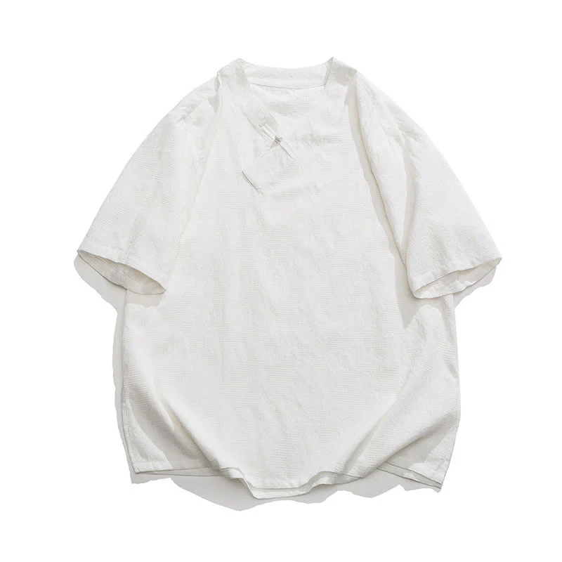 Camicia da uomo in lino e cotone a maniche corte, con colletto alto, in jacquard anticato, con bottoni a rana, etnica, con Buddha Stones , abbigliamento Tai Chi - Image 22