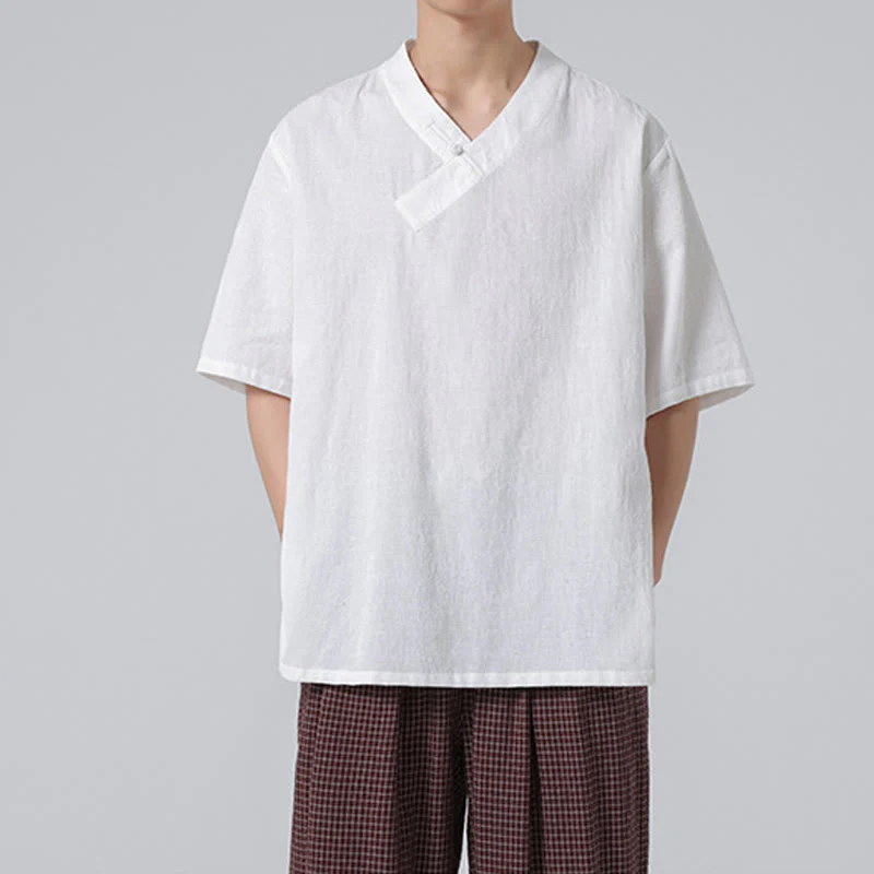 Camicia da uomo in lino e cotone a maniche corte, con colletto alto, in jacquard anticato, con bottoni a rana, etnica, con Buddha Stones , abbigliamento Tai Chi - Image 26