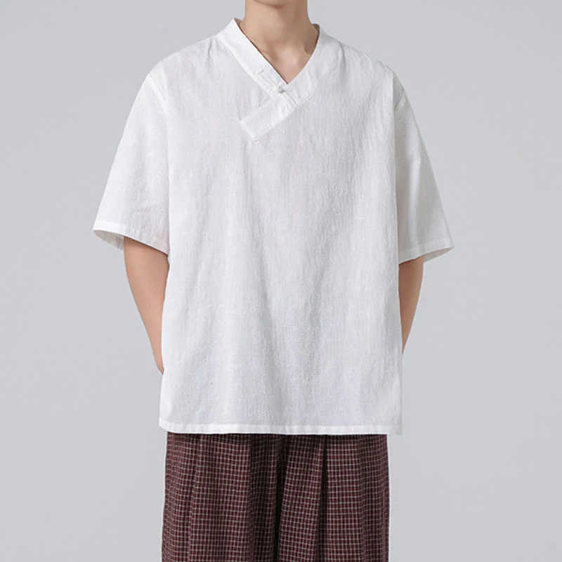 Camicia da uomo in lino e cotone a maniche corte, con colletto alto, in jacquard anticato, con bottoni a rana, etnica, con Buddha Stones , abbigliamento Tai Chi - Image 27