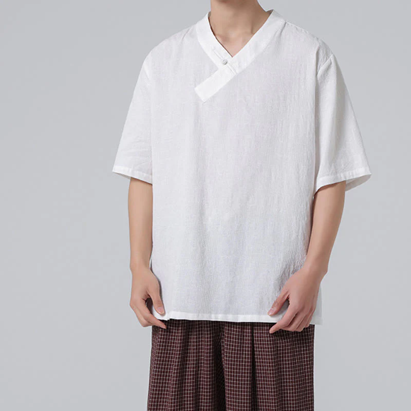 Camicia da uomo in lino e cotone a maniche corte, con colletto alto, in jacquard anticato, con bottoni a rana, etnica, con Buddha Stones , abbigliamento Tai Chi - Image 28