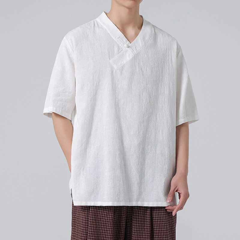 Camicia da uomo in lino e cotone a maniche corte, con colletto alto, in jacquard anticato, con bottoni a rana, etnica, con Buddha Stones , abbigliamento Tai Chi - Image 30