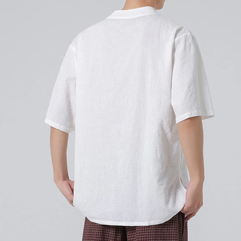Camicia da uomo in lino e cotone a maniche corte, con colletto alto, in jacquard anticato, con bottoni a rana, etnica, con Buddha Stones , abbigliamento Tai Chi - Image 31