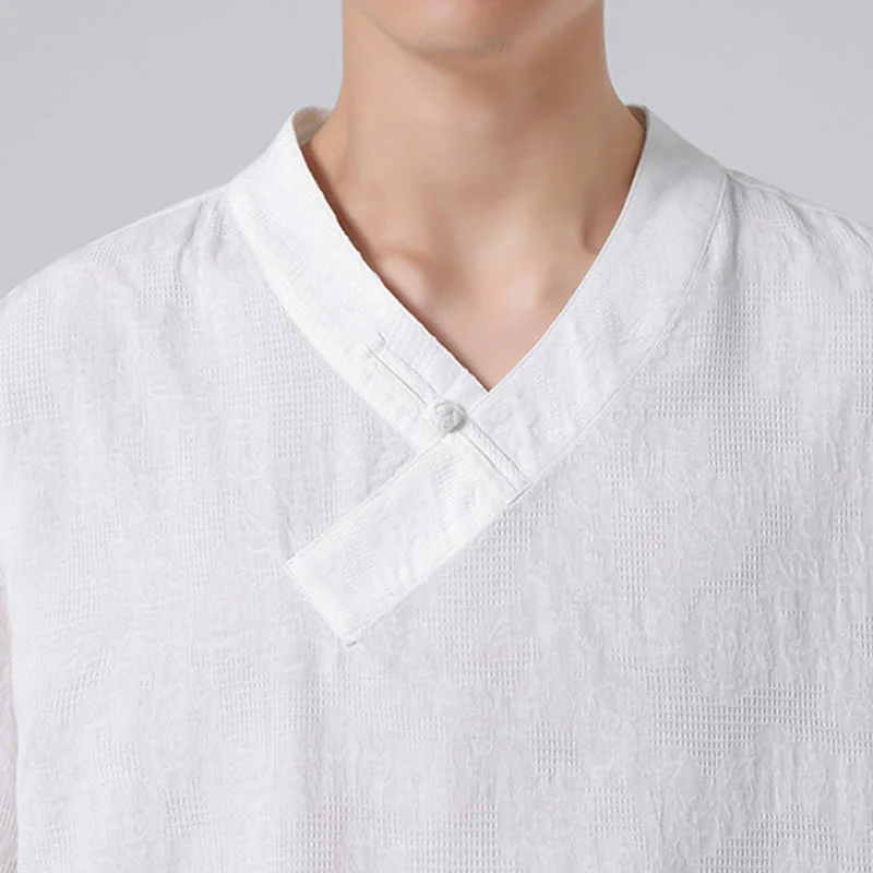 Camicia da uomo in lino e cotone a maniche corte, con colletto alto, in jacquard anticato, con bottoni a rana, etnica, con Buddha Stones , abbigliamento Tai Chi - Image 32