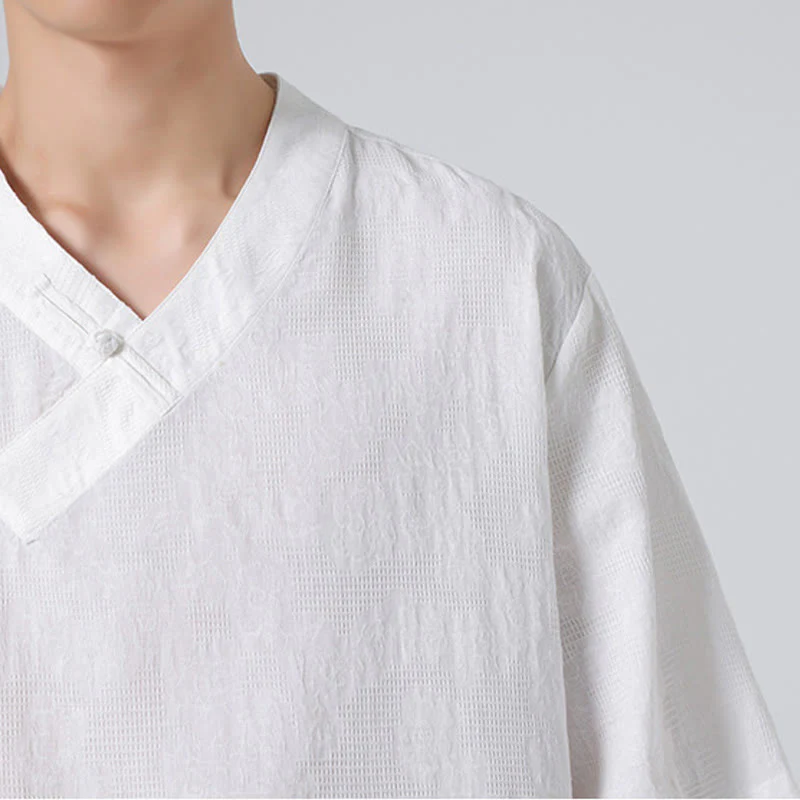 Camicia da uomo in lino e cotone a maniche corte, con colletto alto, in jacquard anticato, con bottoni a rana, etnica, con Buddha Stones , abbigliamento Tai Chi - Image 33