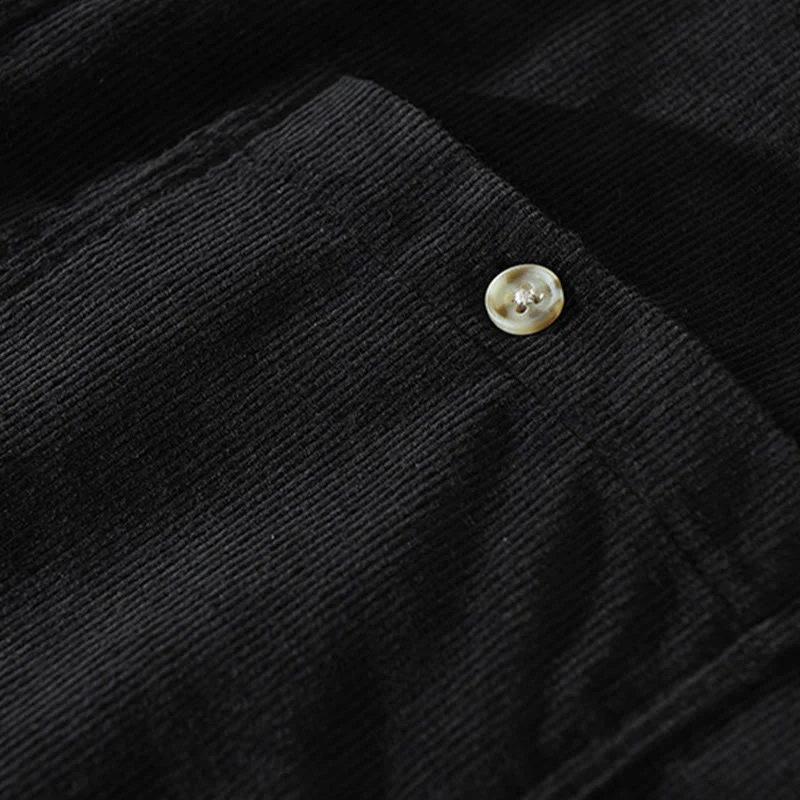 Camicia da uomo in velluto a coste di cotone a maniche lunghe con colletto rialzato, tasche decorative con bottoni e motivo Buddha Stones Fall - Image 18