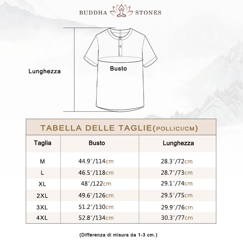 Camicia estiva da uomo con bottoni a tinta unita e maniche corte in cotone e lino Buddha Stones - Image 4