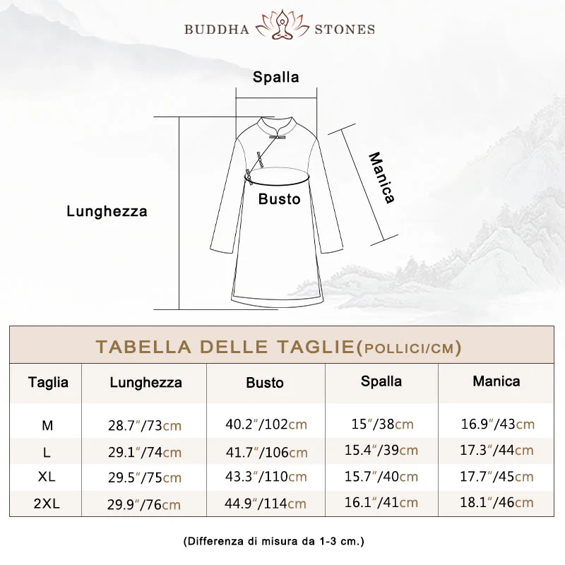 Camicia in cotone e lino a doppio strato con maniche a tre quarti, tinta unita, bottoni a rana, Buddha Stones - Image 6
