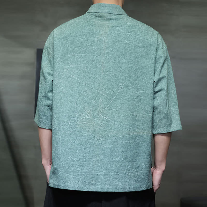 Camicia in cotone e lino a mezza manica con bottoni cinesi a forma di rana da uomo Buddha Stones - Image 8