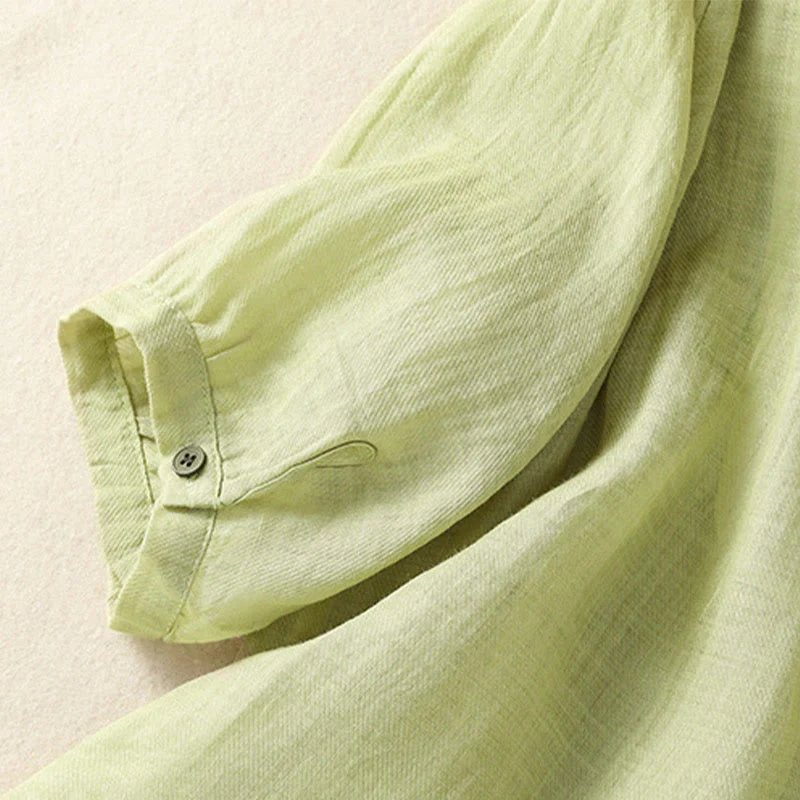 Camicia monopetto da donna in cotone e lino con maniche a tre quarti e ricamo Buddha Stones - Image 8