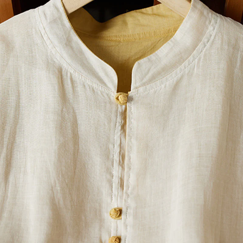 Camicia da donna in cotone e lino, casual, tinta unita, a maniche lunghe, con scollo a V, taglie forti, motivo Buddha Stones - Image 10