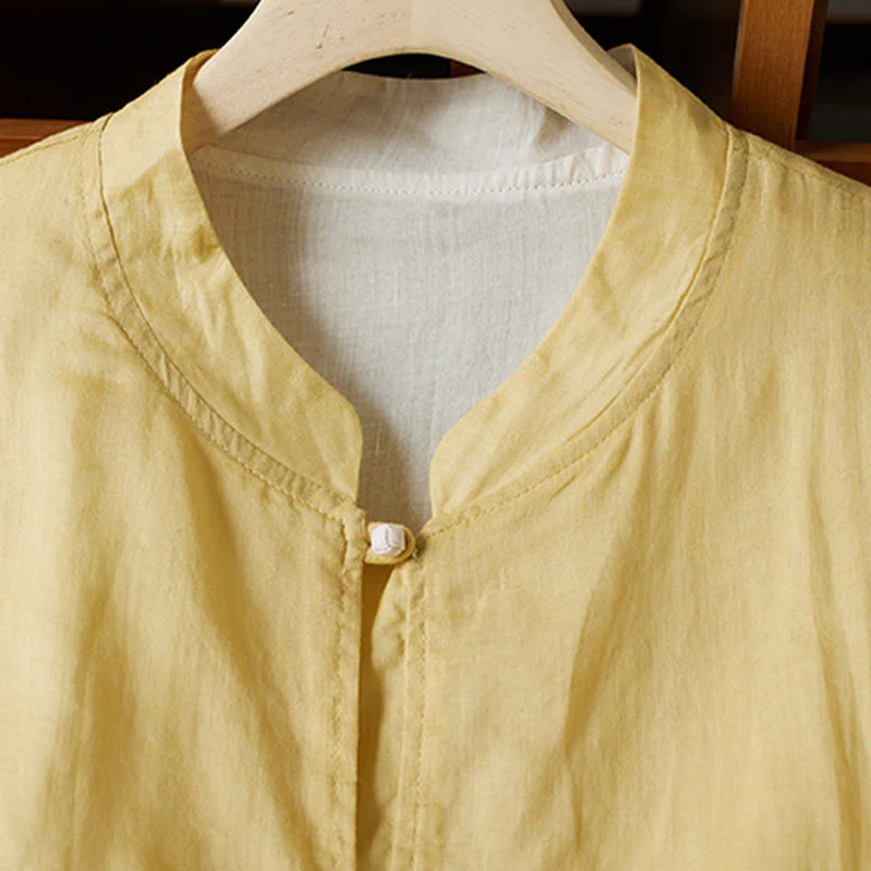 Camicia da donna in cotone e lino, casual, tinta unita, a maniche lunghe, con scollo a V, taglie forti, motivo Buddha Stones - Image 3