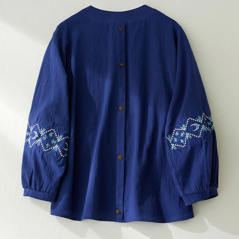 Camicie da donna in lino di cotone con bottoni a manica lunga con ricamo geometrico Buddha Stones - Image 18