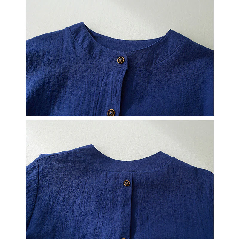 Camicie da donna in lino di cotone con bottoni a manica lunga con ricamo geometrico Buddha Stones - Image 19