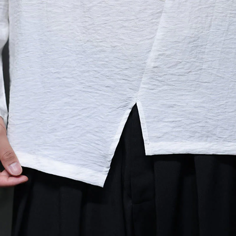 Camicie da uomo larghe a maniche lunghe con scollo rotondo e tinta unita Buddha Stones - Image 15