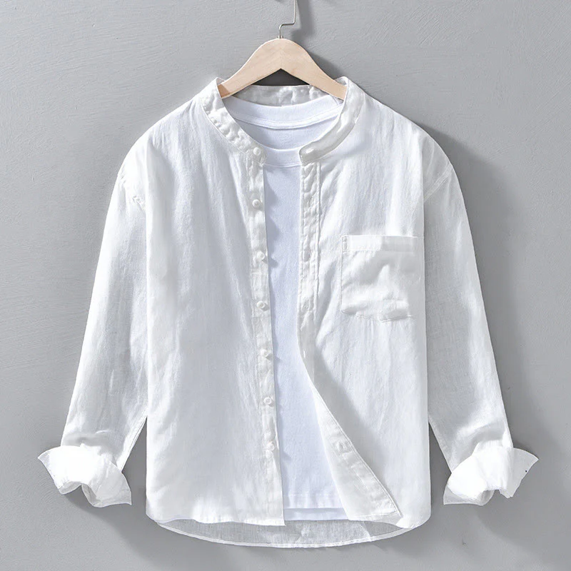 Camicie da uomo in lino con maniche lunghe e bottoni, semplici e autunnali, con Buddha Stones - Image 10