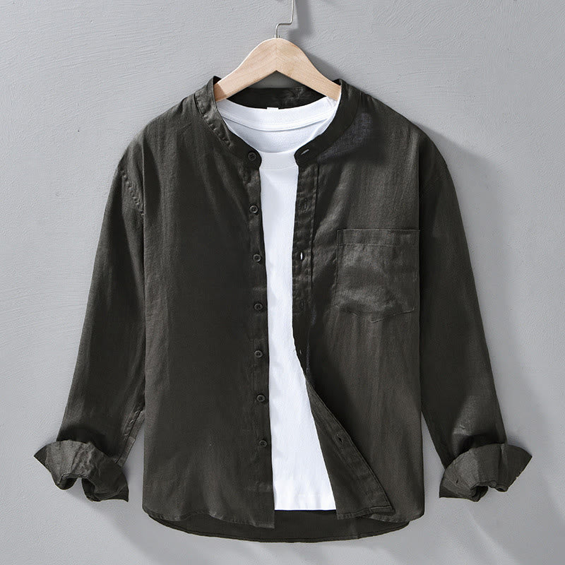 Camicie da uomo in lino con maniche lunghe e bottoni, semplici e autunnali, con Buddha Stones - Image 19