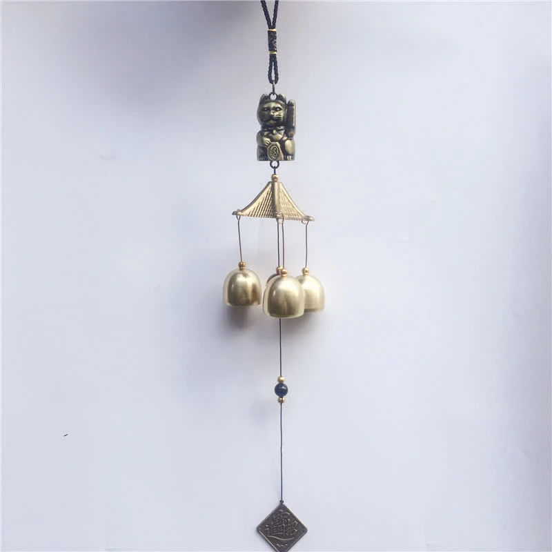 Campanello da parete con gatto di buona fortuna, decorazione per la casa fatta a mano in rame - Image 2