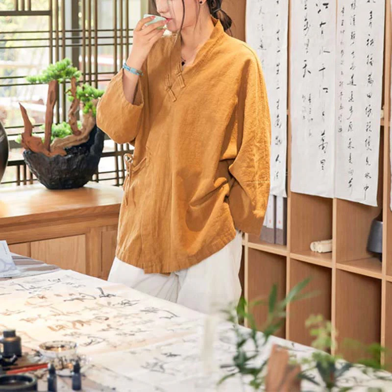 Cappotto a maniche lunghe con bottoni a rana Buddha Stones , design Hanfu, giacca con apertura frontale per meditazione Zen - Image 12