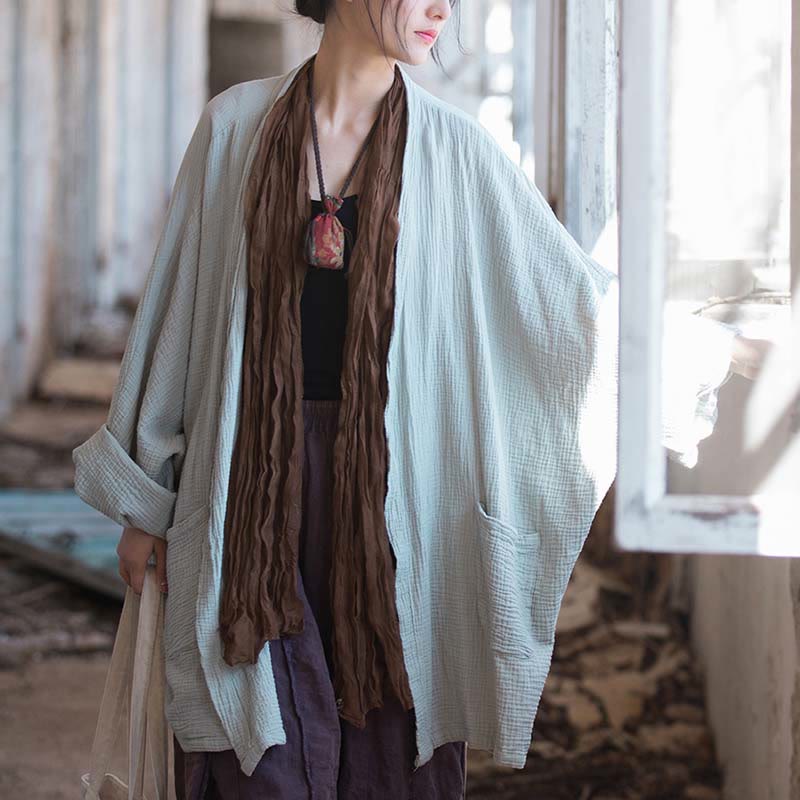 Cappotto a maniche lunghe con motivo semplice Buddha Stones Zen Meditazione Giacca in cotone con apertura frontale - Image 11