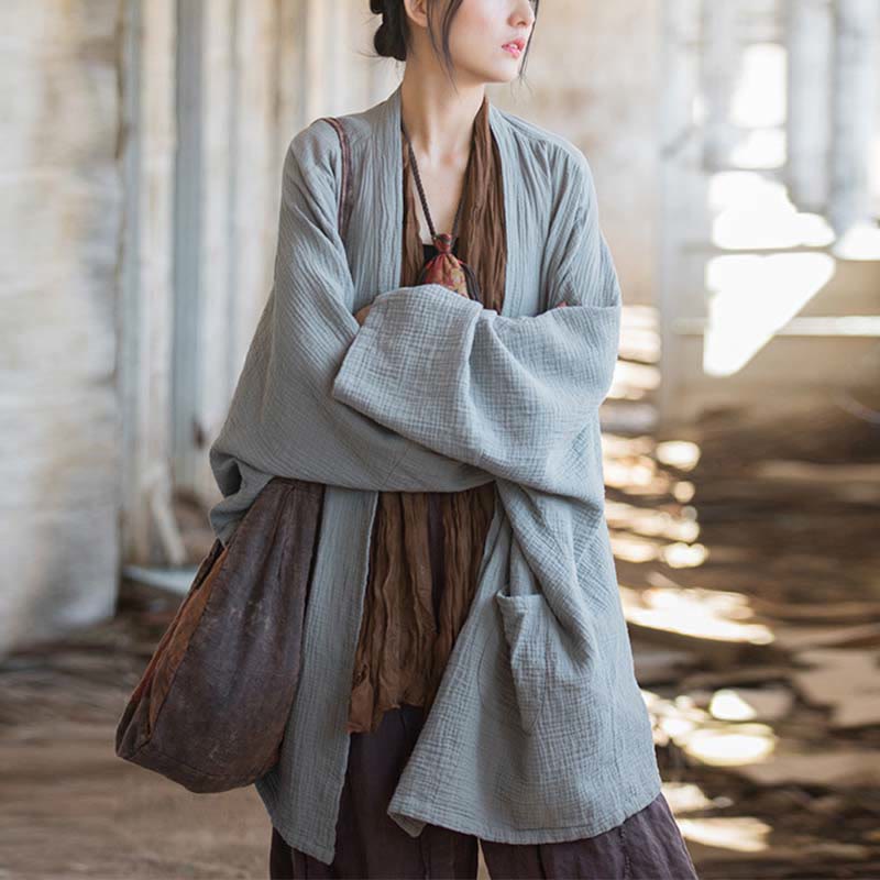Cappotto a maniche lunghe con motivo semplice Buddha Stones Zen Meditazione Giacca in cotone con apertura frontale - Image 18