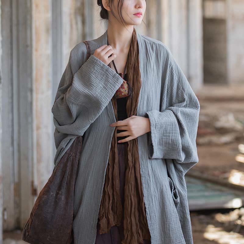 Cappotto a maniche lunghe con motivo semplice Buddha Stones Zen Meditazione Giacca in cotone con apertura frontale - Image 20