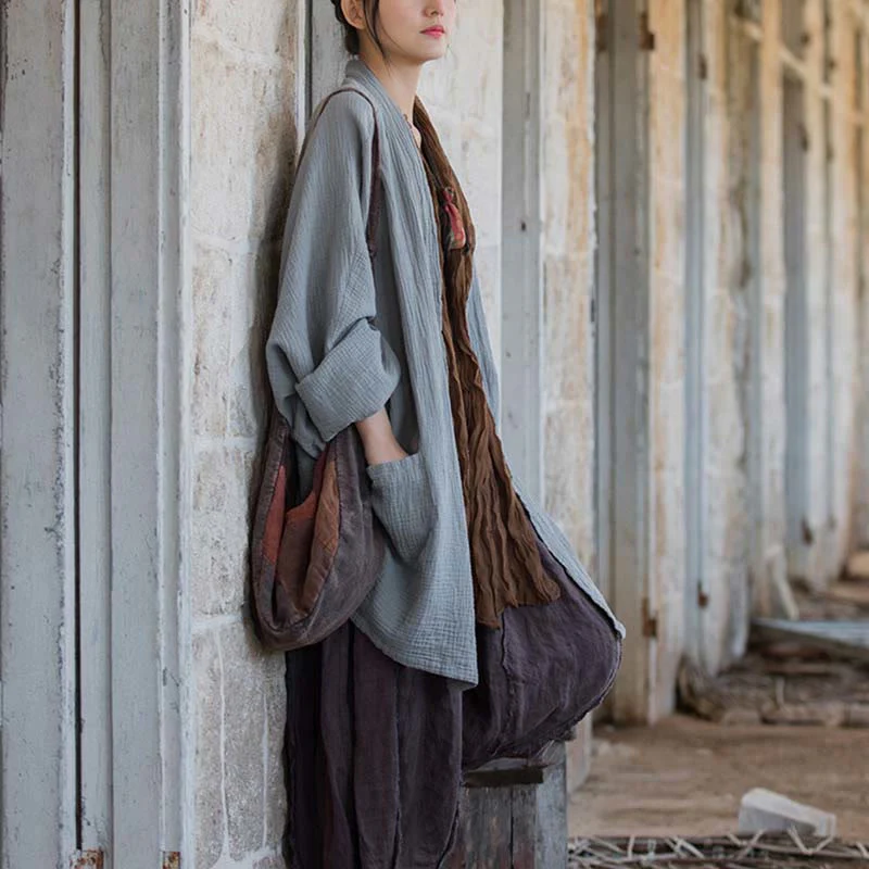 Cappotto a maniche lunghe con motivo semplice Buddha Stones Zen Meditazione Giacca in cotone con apertura frontale - Image 25