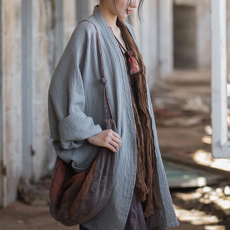 Cappotto a maniche lunghe con motivo semplice Buddha Stones Zen Meditazione Giacca in cotone con apertura frontale - Image 29