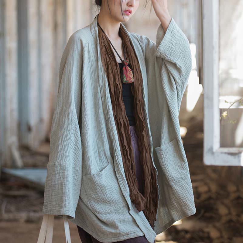 Cappotto a maniche lunghe con motivo semplice Buddha Stones Zen Meditazione Giacca in cotone con apertura frontale - Image 3