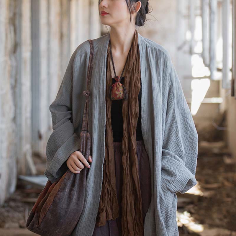 Cappotto a maniche lunghe con motivo semplice Buddha Stones Zen Meditazione Giacca in cotone con apertura frontale - Image 30