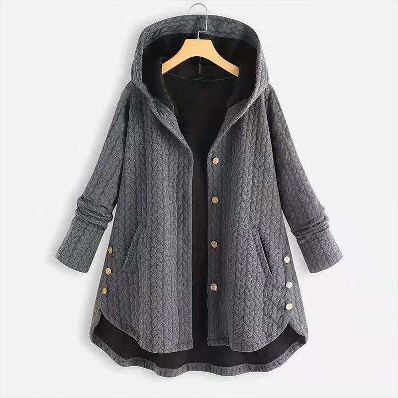 Cappotto da donna con cappuccio a maniche lunghe e tasche, modello spiga di grano autunnale Buddha Stones, di media lunghezza
