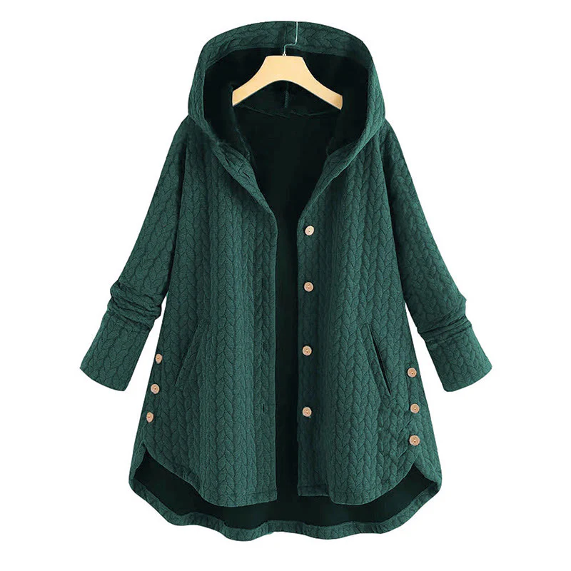 Cappotto da donna con cappuccio a maniche lunghe e tasche, modello spiga di grano autunnale Buddha Stones, di media lunghezza - Image 10