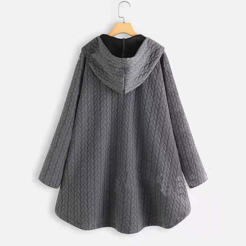 Cappotto da donna con cappuccio a maniche lunghe e tasche, modello spiga di grano autunnale Buddha Stones, di media lunghezza - Image 2