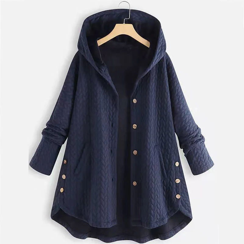 Cappotto da donna con cappuccio a maniche lunghe e tasche, modello spiga di grano autunnale Buddha Stones, di media lunghezza - Image 8