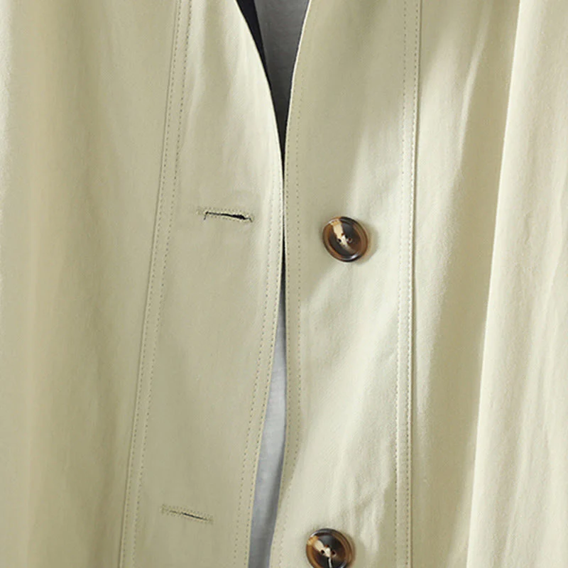 Cappotto da donna in cotone a maniche lunghe con tasche, motivo patchwork, bottoni a risvolto Buddha Stones - Image 8