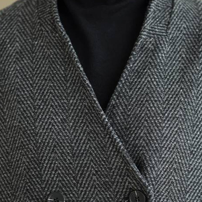 Cappotto da donna in cotone con maniche lunghe, scollo a V e strisce Buddha Stones con tasche - Image 6