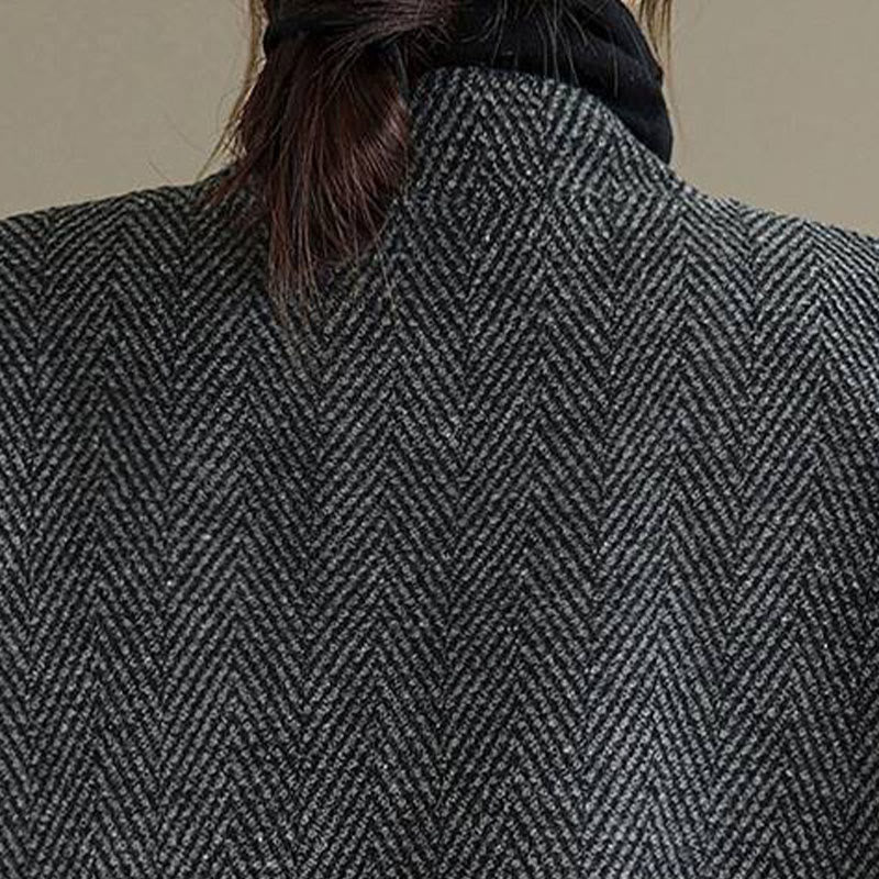 Cappotto da donna in cotone con maniche lunghe, scollo a V e strisce Buddha Stones con tasche - Image 7