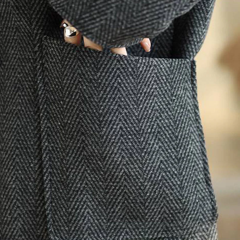 Cappotto da donna in cotone con maniche lunghe, scollo a V e strisce Buddha Stones con tasche - Image 8